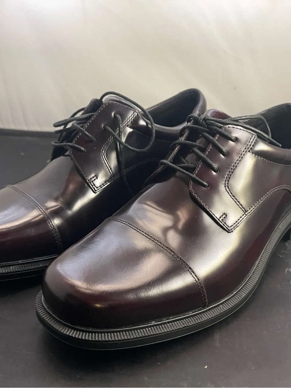 Rockport Men's Glossy Dark Burgundy Cap-Toe Oxfords